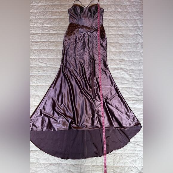 Camille La Vie Purple Mauve Studded Trumpet Formal Dress w/ High Leg Slit - 8 - Picture 13 of 16